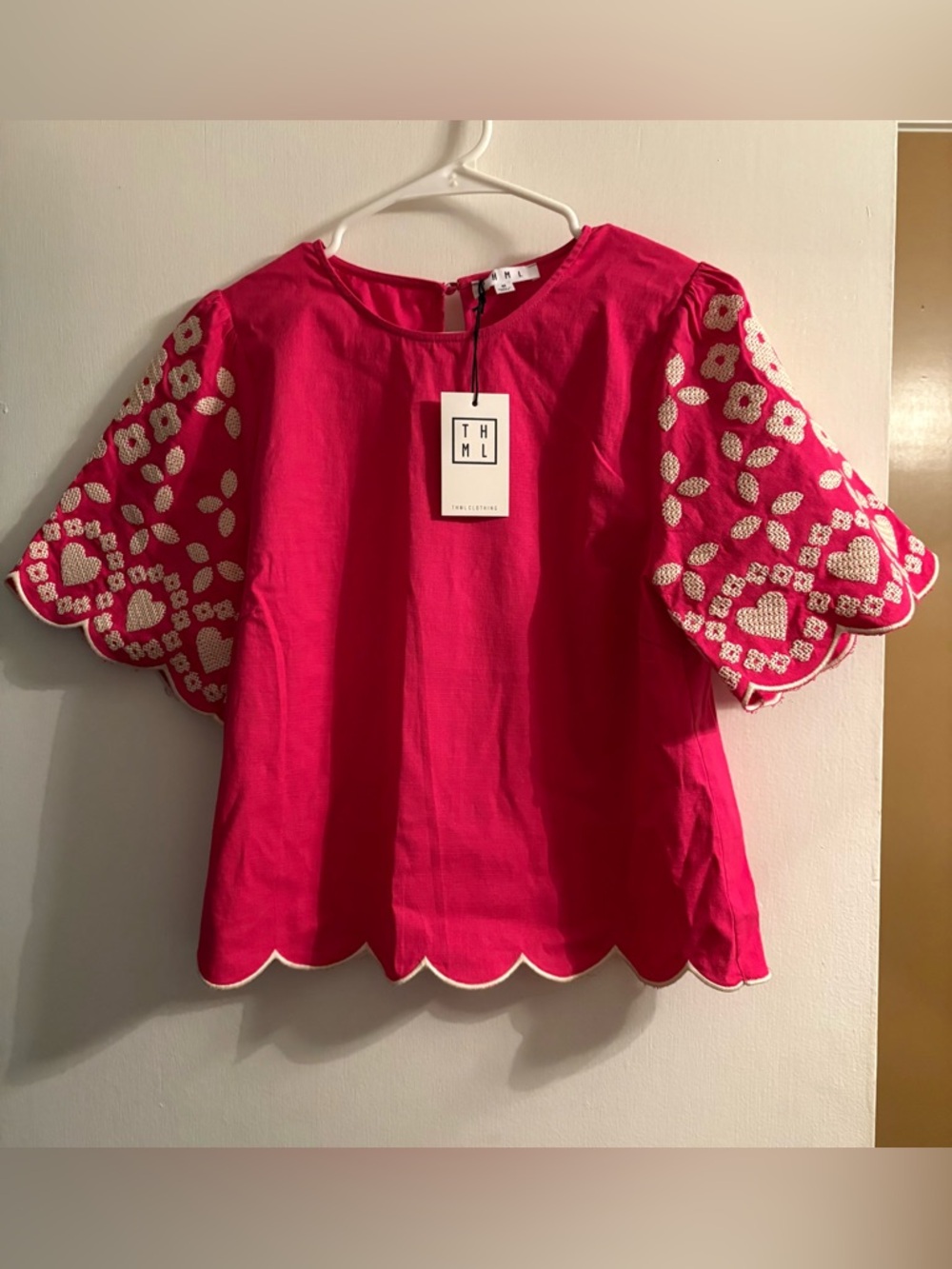 NWT Beautiful THML Blouse with Embroidered Sleeves